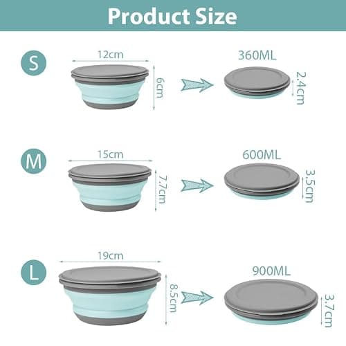 flintronic 3Pcs Collapsible Camping Bowl Sets, Portable Silicone Bowl with Lid, Folding Bowl, Portable Salad Bowl, Folding Lunch Box for Camping, Hiking, Kitchen, School, Blue — view 2