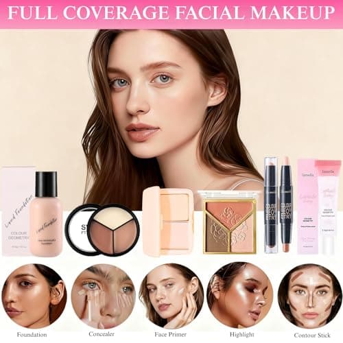 All-in-One Makeup Kit for Women, Complete Makeup Gift Set for Teen Girls, Essential Makeup Bundle with Eyeshadow Palette, Mascara, Contour, Lipstick, Cosmetic Brushes & Travel Bag — view 4
