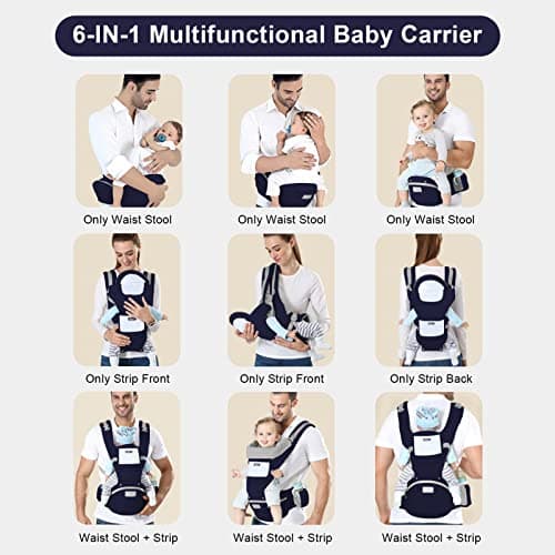 IULONEE Baby Carrier Hip Seat Ergonomic Newborn Carrier Backpack Dark Blue — view 5