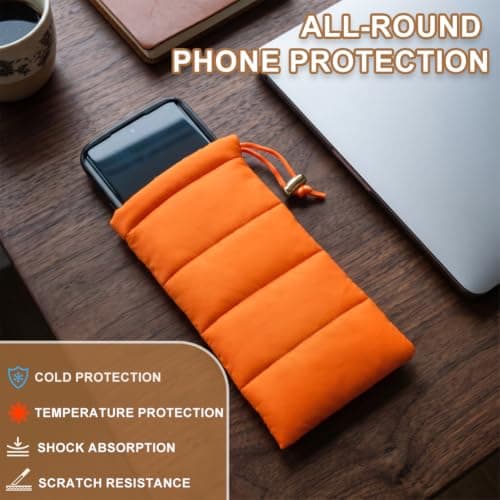 AOOSA Thermal Phone Pouch, Down Cotton Warm Mobile Phone Pouches, Orange — view 4