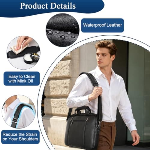 TIDING Genuine Leather Shoulder Strap Replacement for Laptop Briefcase — view 5