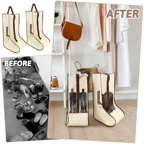 Mritrit Boots Storage, Portable Boots Storage Bag with Handle and Zipper, Dust Proof Welly Boot Bag for Tall Boot, Waterproof Shoe Organizer for Home Storage and Travel, Beige — view 5