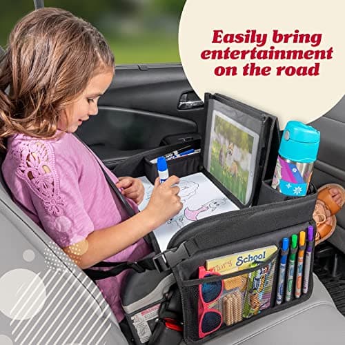 Lusso Gear Kids Travel Tray for Toddler Car Seat, Travel Tray for Kids Car Seat, Lap Tray for Airplane, Kids Travel Desk Accessories, Carseat Table Tray for Kids Road Trip Activities (Unicorn) — view 3