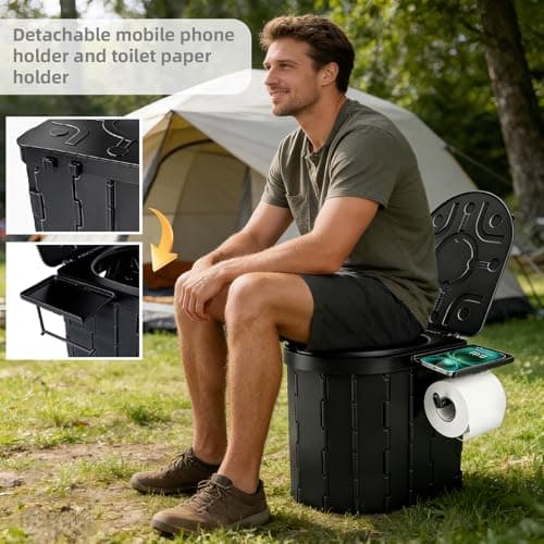 Portable Toilet, Upgraded Foldable Camping Toilet with Lid — view 5