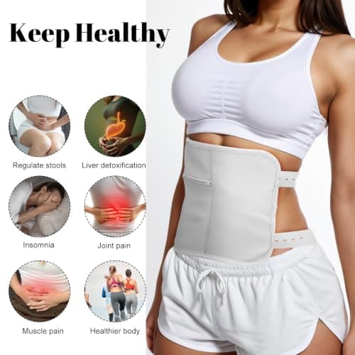 Heclia Castor Oil Pack Wrap Reusable Organic Cotton Castor Oil Compression Packaging for Stomach With Adjustable Elastic Band Waterproof and Anti Oils Leak Elastic Strap Bamboo Cotton Machine Washable — view 4