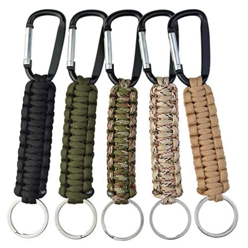jerbro 5 Pcs Paracord Keychains with Carabiner Braided Lanyard Key Ring Hooks Hangers Survival Kits for Keys Outdoor Camping Hiking Backpack Fit Men Women - 5 Colors
