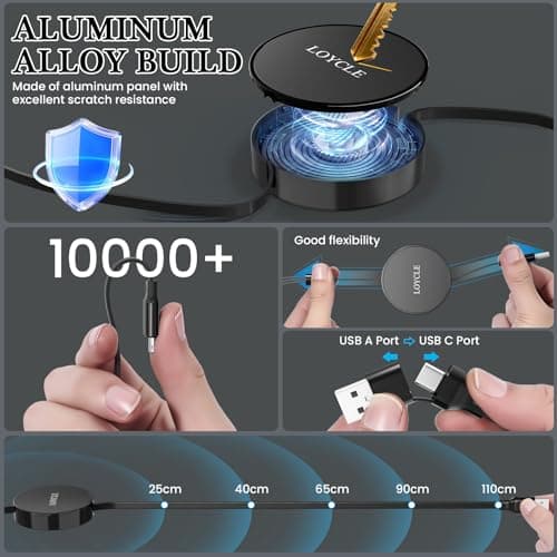 LOYCLE 6 in 1 Multi Charger Cable Retractable USB C Cable 1.1m Fast Charging – Up to 66W PD Works with 100W PD Adapter Universal Multi Device Charger for Car and Travel 2Pcs — view 4