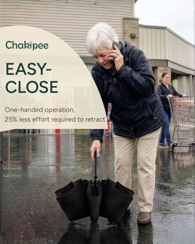 Chakipee Compact Travel Umbrella Windproof Strong- Automatic Folding Umbrellas for Wind and Rain, Double Vented Canopy 210T Fabric 106cm Span - 8 Ribs Portable Umbrella for Men and Women Black — view 5