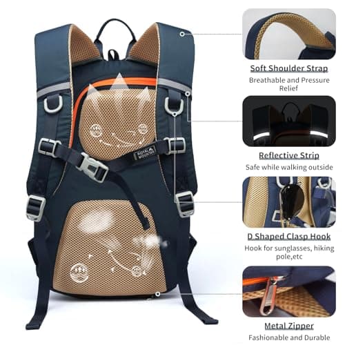 Lightweight Hiking Backpack, 30L Women/Men Waterproof Travel Rucksack Bag with Rain Cover, Outdoor Small Foldable Daypack for Student, Fit for 15.6 inch Laptop (Navy Blue, 30L) — view 4