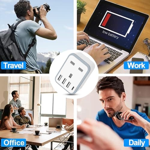 Loydia European Travel Adapter, 5 in 1 EU Plug Adapter with 4 USB Ports, UK to EU Euro Europe Travel Adaptor, Type E/F Schuko Grounded Euro Plug Adapter for Germany France Spain Turkey Portugal Poland — view 6