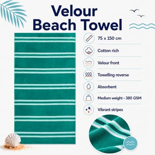 Adore Striped Beach Towels 2 Pack - Teal 75 x 150 cm — view 3