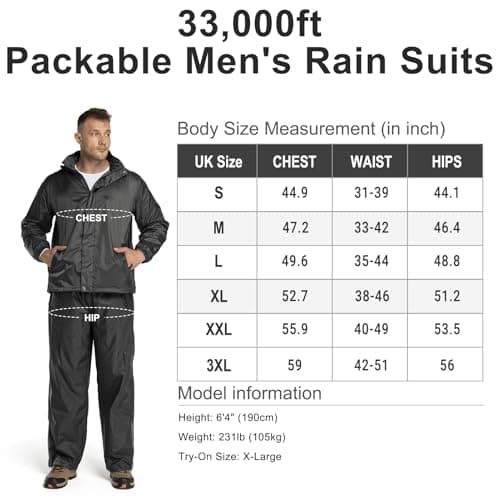 33,000ft Men's Waterproof Rainsuit Packable Rain Set with Reflective Strips — view 6