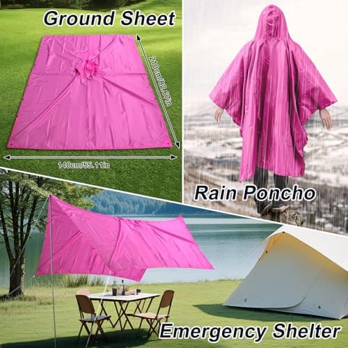 Dr.Fish Waterproof Rain Poncho for Adults, Lightweight Hooded Rain Coat Jacket with Pockets, Breathable Ripstop Rainwear for Hiking Camping Cycling, Packable with Storage Bag Pink — view 5