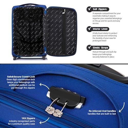 Aerostar Medium 26” Lightweight Softshell Expandable Suitcase, Check in Luggage 2 Corner Wheels with Integrated Combination Lock for 15 to 20kg (Royal Blue, 77 litres) — view 5