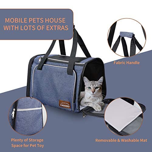 Cat Carrier Bag in Denim Fabric, ENSOBO Pet Transport Bag — view 6