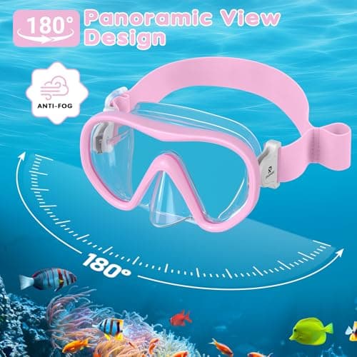 RIOROO Kids Snorkel Mask with Fabric Strap, Swimming Goggles for Boys Girls Youth, Diving Mask with Nose Cover, 180° Panoramic HD, Anti-Fog and Anti-Leak kids swim goggles for 4-16 Years — view 5