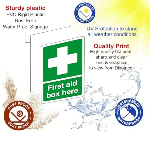 First aid box here - safety sign - AED sign, first aid stickers, first aid kit - 1.2mm Rigid plastic for indoor/outdoor usage (150mm x 100mm) Viewing Distance within 3m. — view 4