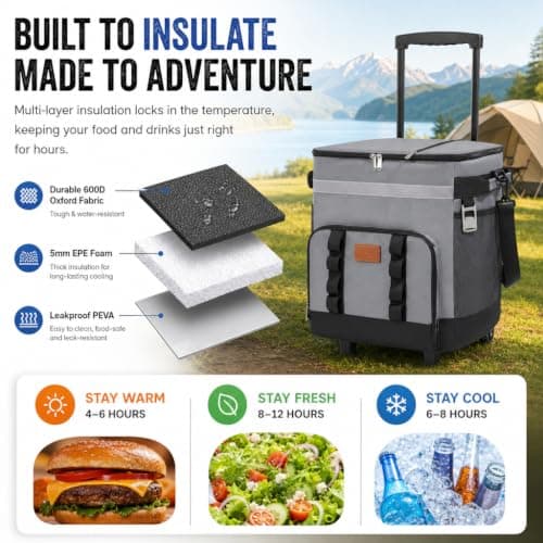 35L Cooler Box on Wheels – Large Insulated Cool Bag with All-Terrain Cart — view 3