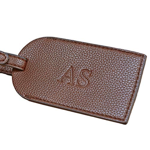 aztex Personalised Debossed Faux Leather Luggage Tag, 12cm x 6cm, Brown — view 2