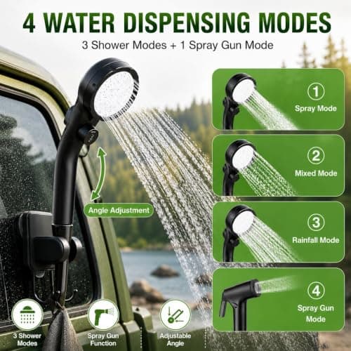 Romicta Portable Shower for Camping, 6000mAh Rechargeable Camping Shower with Intelligent LED Display, Foldable Bucket, 4 Spray Modes, IPX7 Waterproof Outdoor Camp Pump for Hiking, Travel, Car, Pet — view 4