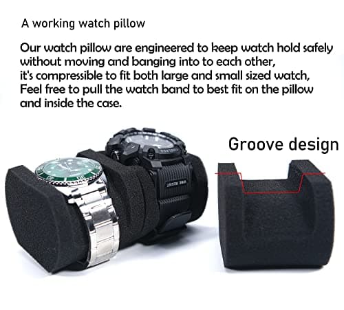 AUKURA 2 slot Hard Watch Travel Case, Watch Roll Case Storage and Organizer for Men and Women, with anti-move watch pillow (Black fabric 2 slot) — view 5