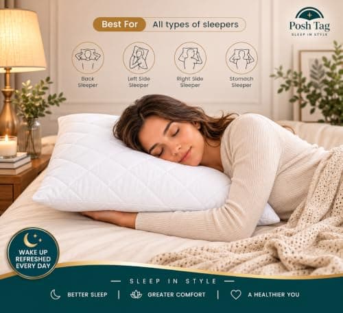 Posh Tag Pillows 8 Pack Hotel Quality - Quilted Cover, Soft Hollowfibre Filling & Hypoallergenic Down Alternative Bed Pillows for Back, Side & Stomach Sleepers – Plush & Supportive — view 4