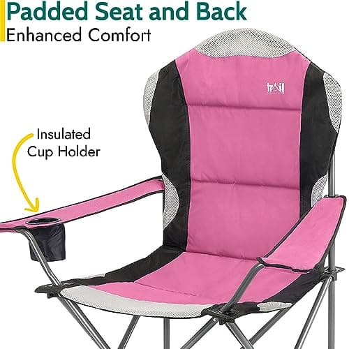 Trail High Back Folding Camping Chair, Luxury Padded Seat, Heavy Duty Tubular Steel, Cup Holder Armrest, Lightweight Portable, Outdoor Garden, Carry Bag — view 5
