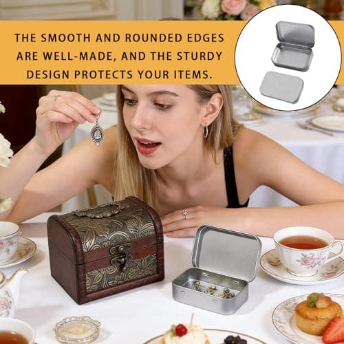 ASREJUR 2 PCS Lightweight and Portable Small Tins with Lids, 95mm* 60mm* 20mm Metal Tin, Small Metal Box for Store-Containers of Little-sized Things of Daily Life, Travel and Festival(Sliver) — view 4