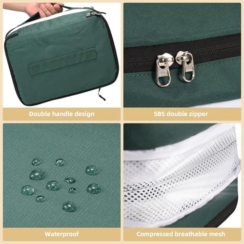 5 Set Compression Packing Cubes for Suitcases, Travel Organiser for Carry on Hand Luggage Newest Double Sided Expandable Packing Bags with Shoes Bag (Blackish Green) — view 3