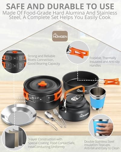 HOMGEN Camping Cooking Set with 1 Windshield & 2 Plates Cups Cutlery — view 3