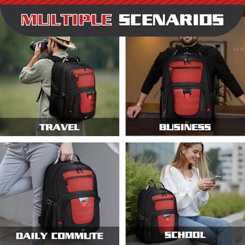 Z-MGKISS Travel Laptop Backpack for Men, Large 17.3" Anti-Theft Rucksack, TSA-Friendly Work Bag with USB Port, Overnight & College Computer Bag for Women, Red — view 6