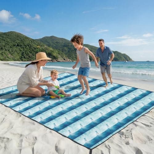 Beach Blanket Sandproof Waterproof, 213 x 244 cm Large Beach Mat with Stakes & Travel Bag,Lightweight,Quick-Dry,Portable Picnic Mat Beach Essentials for Outdoors,Cruise,Picnic & Camping,Message Bottle
