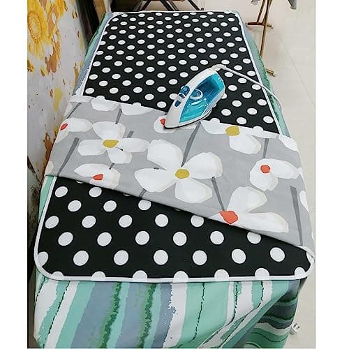 Gr8 Home Extra Large Polka Dot Ironing Board Cover For Table Top Travel Mat Pad Portable Folding Foldable Blanket Holiday Caravan Black White Spots Dots 140cm x 70cm — view 6