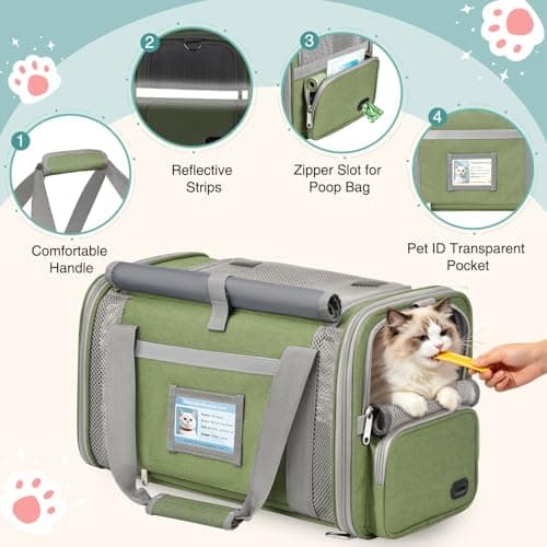 BTNEEU Soft Sided Cat Carrier Bag Airline Approved Large Pet Carrier Portable Dog Carrier Ventilated Foldable Pet Travel Carriers Bag For Cats With Shoulder Strap & Washable Mat (Grass Green) — view 4