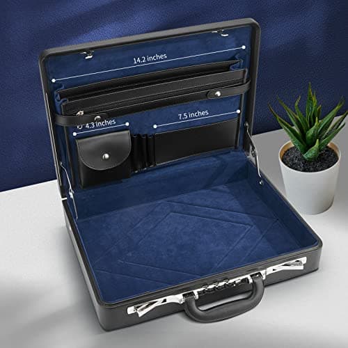 HAESTUS Leather Briefcase for Men with Combination Lock, Classic Hard Shell Attache Case in Black, Fits 16 Inch Laptop — view 4