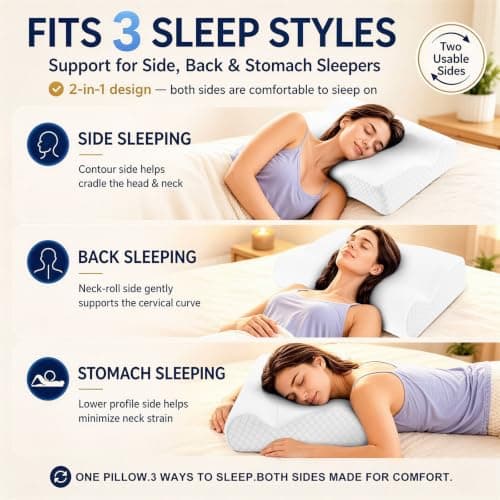 Drifina Orthopedic Cervical Memory Foam Pillow for Neck & Shoulder Pain Relief - Ergonomic Neck Support with Neck Roll, Dual-Height Contour for Side/Back Sleepers, Cooling Washable Pillowcases — view 4