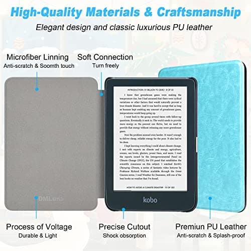 DMLuna Case for Kobo Clara Colour/Clara BW/Clara 2E 6"eReader, Ultra Slim Lightweight Folio Premium PU Leather Protective Cover with Auto Sleep/Wake Function, Sky Blue — view 6