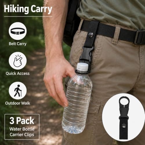 HOQBFSN 3 Pack Tactical Water Bottle Holder Clip, Adjustable Serrated Cup Loop with Quick Release Buckle, Heavy Duty Nylon Webbing Bottle Hanging Strap for MOLLE Backpack Hiking Cycling Camping Travel — view 6
