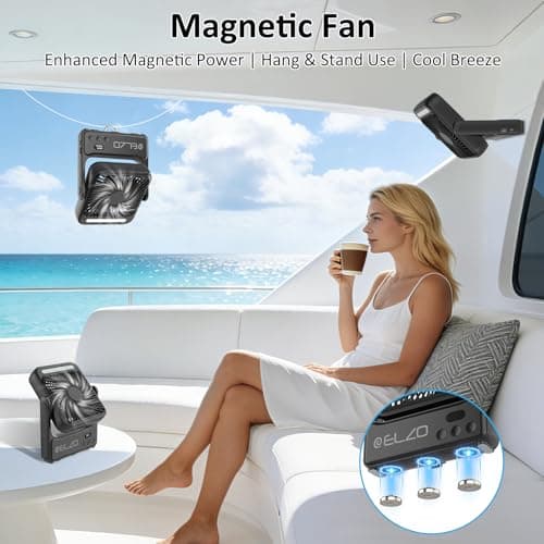 ELZO Magnetic Travel Fan 10000mAh for Cruise Ship Cabin, Upgrade Rechargeable Portable, 4-Speed with Hook, for Cruise Approved Essentials 2026, Camping — view 2