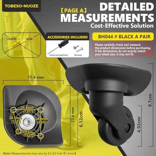 Luggage Wheels Replacement Wheel for Luggage Suitcase Repair 360° Rotating Suitcase Replacement Wheels with 4 Mounting Holes BH044 — view 2