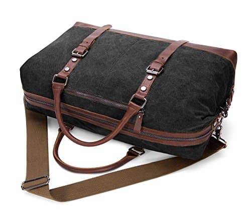 autumndeer Oversized Canvas Holdall Travel Carry On Duffel Bags Plus Handbag Shoulder Bag Crossbody Overnight Weekend Bag Unisex Travel Holdall Handbag with PU Leather Handle (Black) — view 3