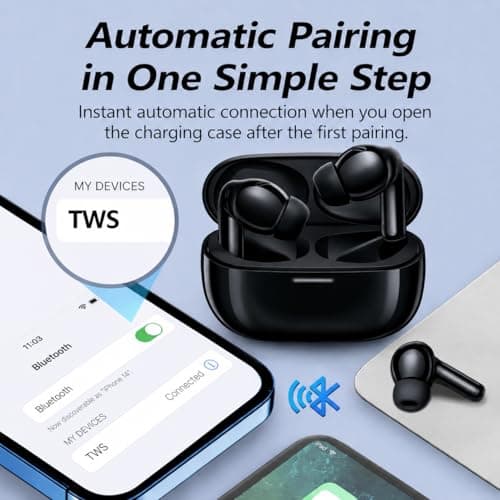 XuLinSe Wireless Earbuds Bluetooth 5.3 Headphones, In Ear Bluetooth Earphones with 4 Mics, IPX7 Waterproof Ear Buds, 10mm Drivers, Touch Control, Auto Pairing, HiFi Stereo Sound (Graphite) — view 3
