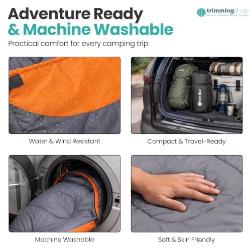 Trimming Shop, 4 Season Sleeping Bag for Adults, Warm Hooded, Grey & Orange — view 5