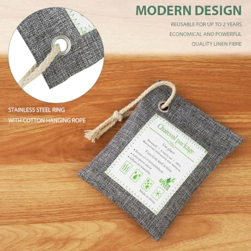 HOTUT Bamboo Charcoal Air Purifying Bags, 4×200g Activated Charcoal Bags, Removes Odors and Moisture, Odor Absorber for Home, Car, Pets, Bathroom (Pack of 3) — view 3
