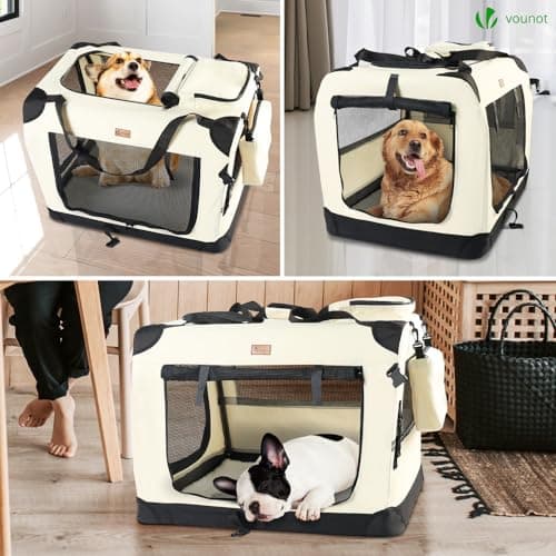 VOUNOT® Dog Carrier XL, Foldable Pet Travel Transport Bag, Extra Large Portable Fabric Dog Crate w/Cushion, Beige — view 6