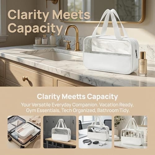 Clear Makeup Bag Travel Toiletries Bag, Toiletry Bags for Women, Waterproof Emergency Kit Bag for Girls, Portable Make up Wash Pouch for Travel Holiday Essentials Accessories (White) — view 4