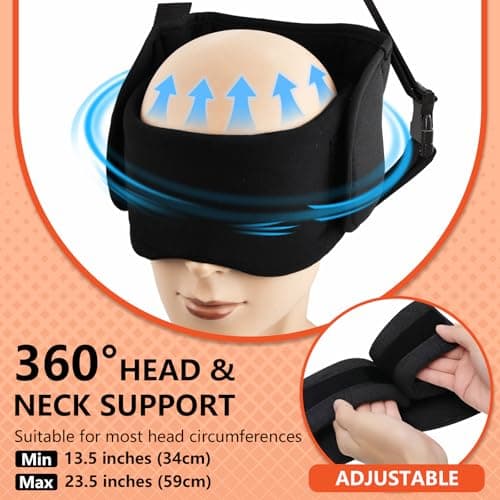 Marjoramy Travel Pillow for Airplane,Plane Pillow with 3D Eye Mask for Sleeping, 360°Support Airplane Head Strap for Long Flight,Stop Bobblehead, Travel Essential,Black — view 2