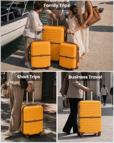 Kono Medium Hard Shell Suitcase, Lightweight ABS+PC Checked Luggage,Yellow — view 6