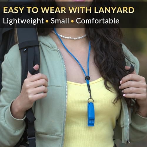 LuxoGear Blue Whistle (2-Pack) 120dB Loud Safety & Emergency Whistle with Lanyard and Breakaway Clasp for Hiking, Kayak, Boat, Personal Safety, Travel, Emergency Kits — view 2