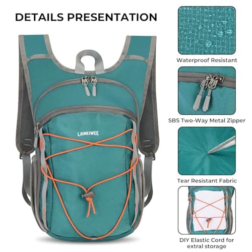 LAIMEIWEE Lightweight Foldable Hiking Backpack - 13L Small Rucksack for Men & Women, Water-repellent Travel Bag, Packable Daypack for Walking, Camping, Sports & Outdoor (Teal) — view 5